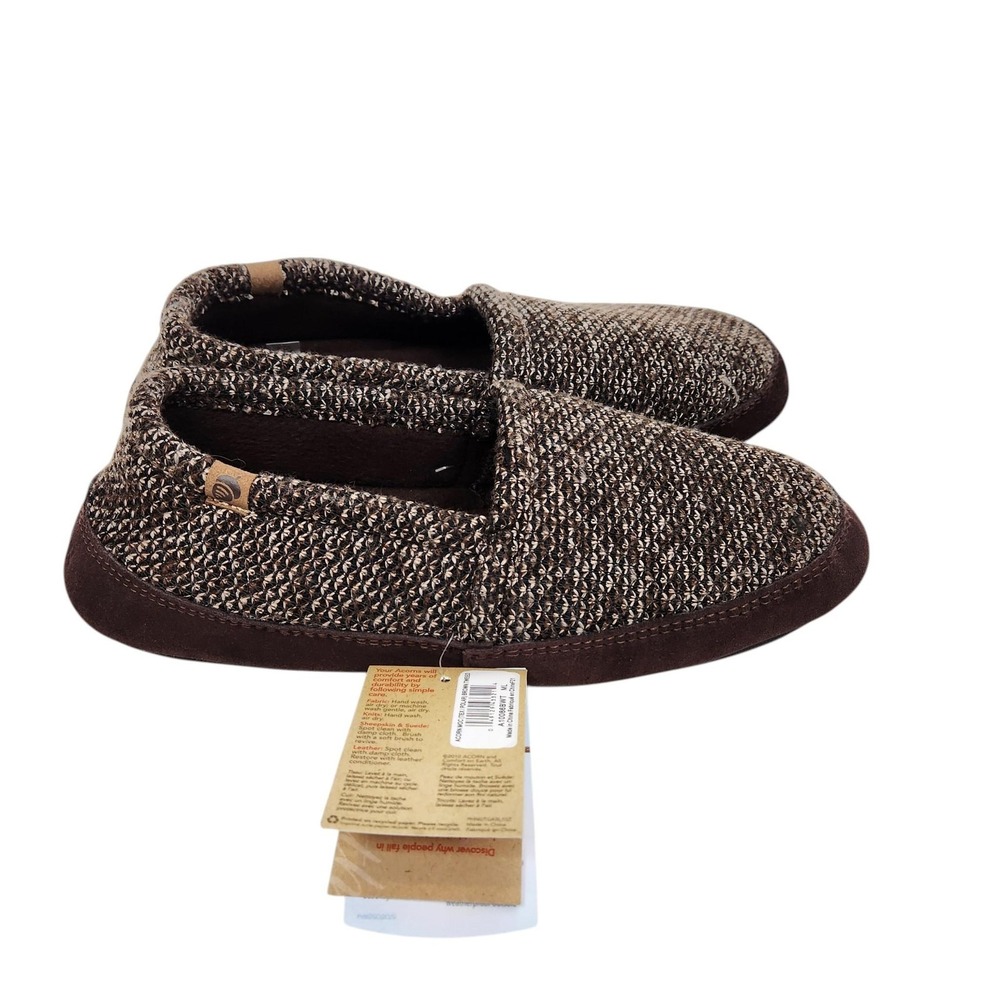 ACORN Moc Tex Polar Slippers Mens 10.5-11.5 Brown Tweed Memory Foam Shoes 44